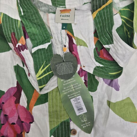 Farm Rio Womens White Tropicalistic Linen Button Mini Dress Medium Floral Beachy - Picture 10 of 13